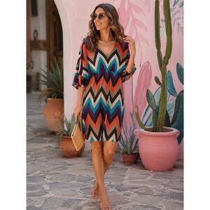 Uncle Frank Chevron Zigzag Kimono Sleeve V-Neck Shift Dress Size S Avant Garde